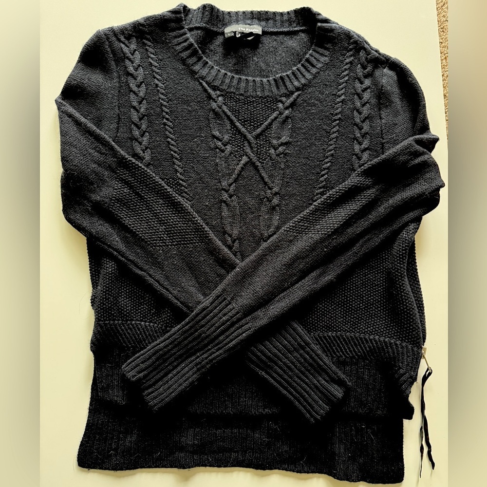 The Kooples Wool Cashmere Blend Cable-Knit Crewneck Sweater Black Size Large‎
